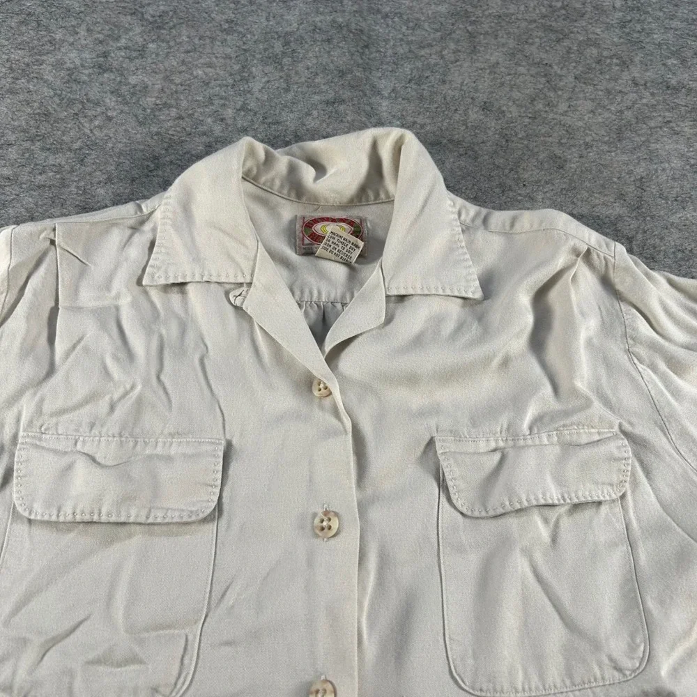 Banana Republic Mill Valley Shirt Mens Small Cream Vintage Rayon Loop Collar